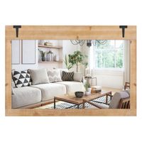 costway espejo de pared con marco de madera abeto espejo de 97x67cm montaje vertical y horizontal decorativo para dormitorio salon natural