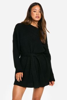 Vestido Jersey Tall De Punto Con Cinturón, Negro