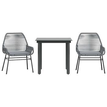 Juego Comedor Jardín 3 Pzas Cojines Ratán Sintético Vidrio Gris Cfw162822