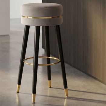 Taburete de bar redondo en tela gris con patas de madera ø cm 35x74