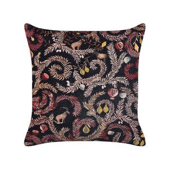 Cojín De Terciopelo Negro Rosa 45 X 45 Cm Algodón Patrón Botánico Ricinus