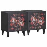 set de 2 mesitas de noche - mueble de dormitorio - madera de mango - negro 40x33x46cm