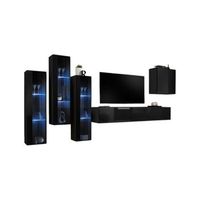 conjunto de muebles de salon mural switch xiii diseno color negro brillante