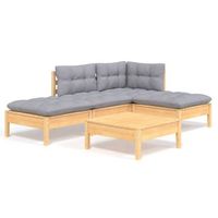 conjunto de muebles de jardin 5 uds  mesa y sillas y cojines madera pino gris