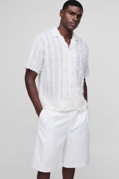 Camisa Oversize De Rayas Con Solapas Y Capucha, Cream
