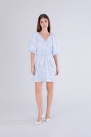 vestido de popelina de rayas y bordado light blue striped s