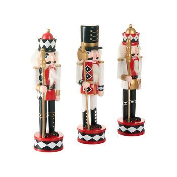 Conjunto De 3 Figuritas Decorativas De Cascanueces De Madera De Pino Con Boca Que Se Abre Hecha A Mano Blanco/rojo Ricklean