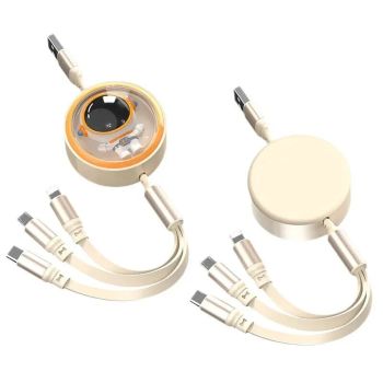 Cable retráctil USB-A a Type-C/Micro/iP de 100W, carga rápida y transmisión de datos, núcleo de cobre, de 1.2m de largo
