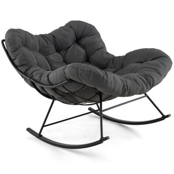 Costway Silla Mecedora para Interior y Exterior con Cojín Acolchado Silla Mecedora con Estructura Metálica Carga 205 kg para Patio Jardín Gris Oscuro