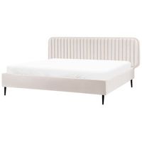 cama con somier moderna tapizado terciopelo cabecero patas de metal beige 180 x 200 cm brin
