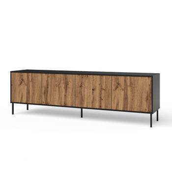 Aparador de 4 puertas en melamina y mdf negro/roble