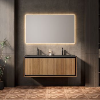 Mueble De Baño - Suspendido - Contrachapado Y Resina - Roble Marrón Y Negro (121x46x46.5cm)