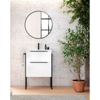 mueble de bano al suelo con lavabo ceramico  2 cajones con cierre amortiguado y organizador  blanco brillo - 90 cm