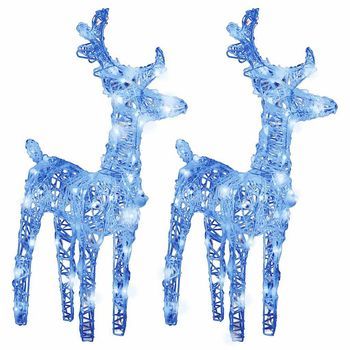 Renos De Navidad 2 Unidades 80 Led Acrílico Azul Vidaxl