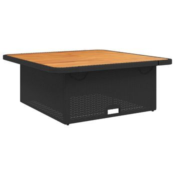 Mesa De Jardín | Mesa De Exterior Madera De Acacia Y Ratán Pe Negro 110x110x71 Cm