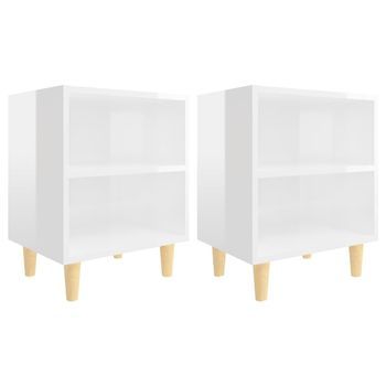 Mesitas De Noche Patas Madera 2 Uds Blanco Brillo 40x30x50 Cm Vidaxl
