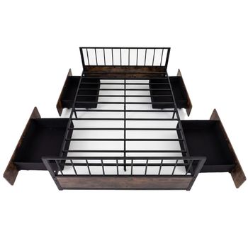Costway Marco Cama Matrimonio Metal 2 Cajones Industrial Cabecero Piecero Estructura Resistente Listones Colchón No Somier 200x140cm