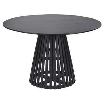 Mesa De Comedor Moderna Redonda 4 Personas 120 Cm Madera De Acacia Negra Mesilla
