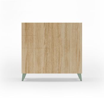 Zapatero de melamina roble patas verde 87x90x27 cm