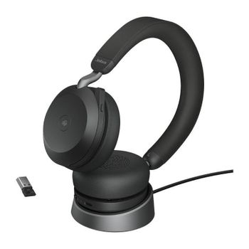 Auriculares Jabra Evolve2 75 inalámbricos Bluetooth con Cancelación de Ruido para oficina con micrófono y estación de carga negros