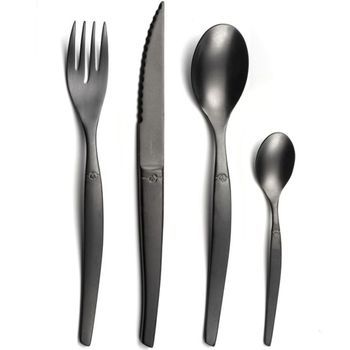 Set De Cubiertos De 16 Piezas Jet Stonewash Negro Lou Laguiole