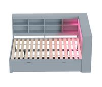 banco cama de madera maciza con almacenaje 140x200 cm - con led y tomas usb - gris