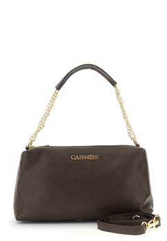 clutch de piel martelé con asa de cadena y bandolera dark brown