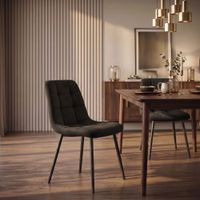 set de 2 sillas con patas de metal y asiento en terciopelo marron