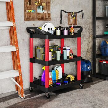 Carro De Taller De Plástico Homcom 83x43x97 Cm Rojo Y Negro