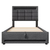 cama tapizada 90x200cm - con mando a distancia app con luces led almacenamiento hidraulico con puerto usb - gris