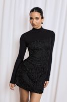 vestido mini palabra de honor de encaje premium negro