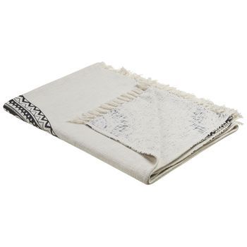 Manta De Algodón Beige Negro 130 X 180 Cm Patrón Floral De Mandala Berhampore