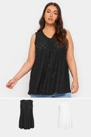 yours juego 2 tops sin mangas con bordados calados blanco y negro mujer curvy y tallas grandes yours