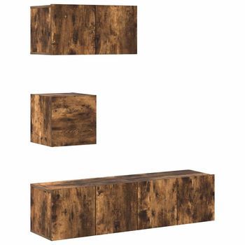 Set De Muebles De Tv | Muebles De Salón 4 Pzas Madera Contrachapada Roble Ahumado Cfw20821
