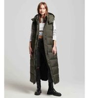 superdry para mujer w5011644a chaleco largo con capucha ripstop verde m casual poliester reciclado sostenible