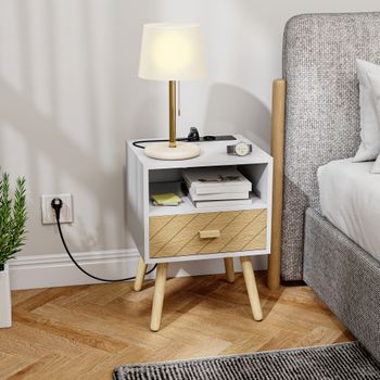 Mesita De Noche De Melamina De Madera Homcom 40x35x54,7 Cm Blanco