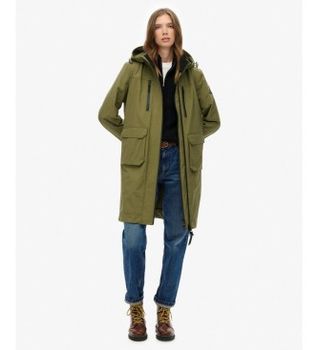 Superdry para mujer. W5011989A Abrigo Hooded Longline Shell verde (XXS), Casual, Poliéster Reciclado