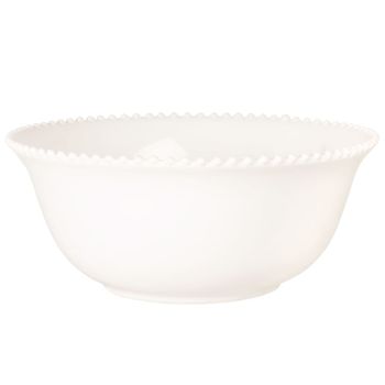Ensaladera de loza blanca con borde perlado