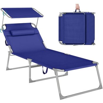 Tumbona Reclinable con Reposacabezas, Azul Oscuro