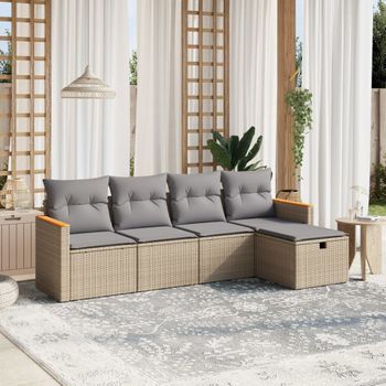 Conjunto De Sofás Jardín Con Cojines Beige Mezcla 5 Uds | Mueble Jardin Mesa Y Sillas Ratán Pe Cfw891618