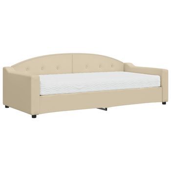Cama Individual | Cama Para Adultos | Sofá Cama Con Colchón Tela Crema 90x200 Cm