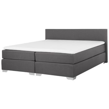 Cama Continental Doble 180 X 200 Cm Tapizada En Tela Gris Con Colchón De Muelles Embolsados President - Gris