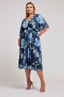 yours london vestido azul marino floral cintura elastica mujer curvy y tallas grandes yours london