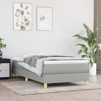 Cama Individual | Cama Box Spring | Cama Para Adultos Con Colchón Tela Gris Claro 90x190 Cm Cfw673115