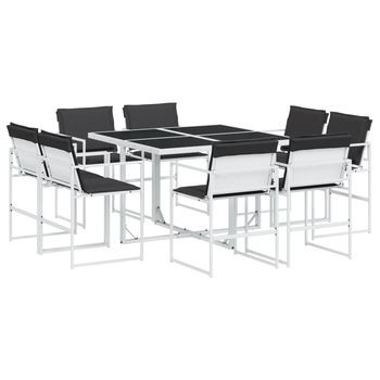 Juego De Comedor De Jardín 9 Piezas | Mueble De Jardín Con Cojines Textilene Blanco