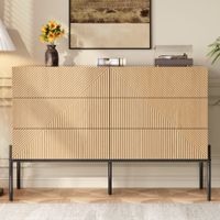 comoda de 6 cajones en madera natural con motivos geometricos
