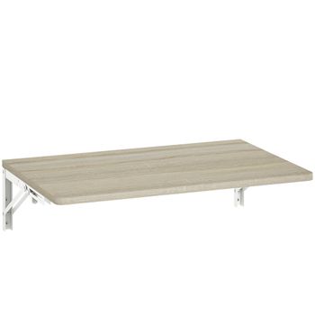 HOMCOM Escritorio abatible de pared, 60x40 cm, escritorio flotante que ahorra espacio con esquinas redondeadas, para oficina en casa, salón, dormitorio, cocina, Roble   Aosom España