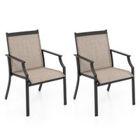 costway juego de 2 sillas de comedor para patio porche con asiento transpirable estructura de metal respaldo alto y apoyabrazos ergonomicos