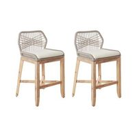conjunto de 2 sillas de bar taburetes con respaldo estructura de hierro madera clara con beige talamone