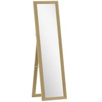 homcom espejo de cuerpo entero 157x37 cm con marco de mdf espejo de pie inclinado o colgante roble